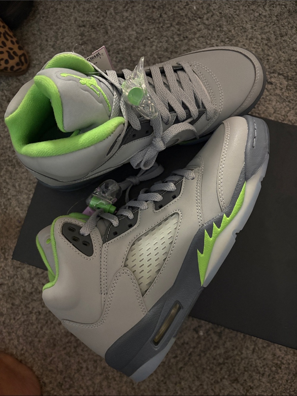 Jordan Kids Gray and Neon Green Retro Basketball Sneakers